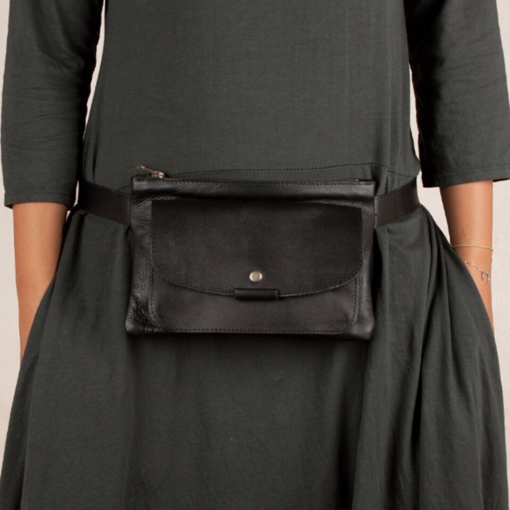 Black leather belt bag
